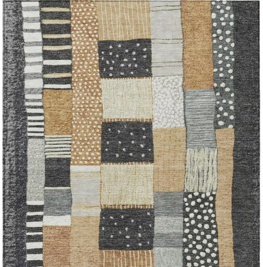 Black Gold And Ivory Geometric Washable Indoor Outdoor Area Rug Photo 3