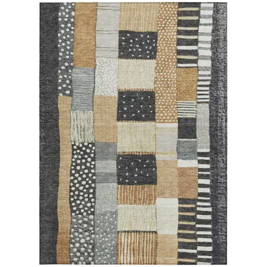 Black Gold And Ivory Geometric Washable Indoor Outdoor Area Rug Photo 4