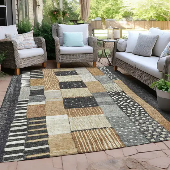 Black Gold And Ivory Geometric Washable Indoor Outdoor Area Rug Photo 6