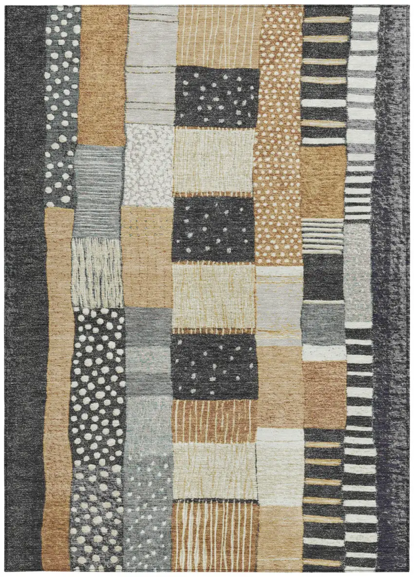 Black Gold And Ivory Geometric Washable Indoor Outdoor Area Rug Photo 3