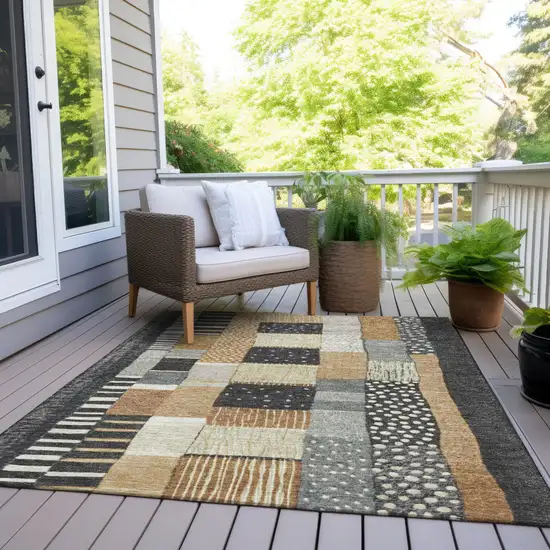 Black Gold And Ivory Geometric Washable Indoor Outdoor Area Rug Photo 9