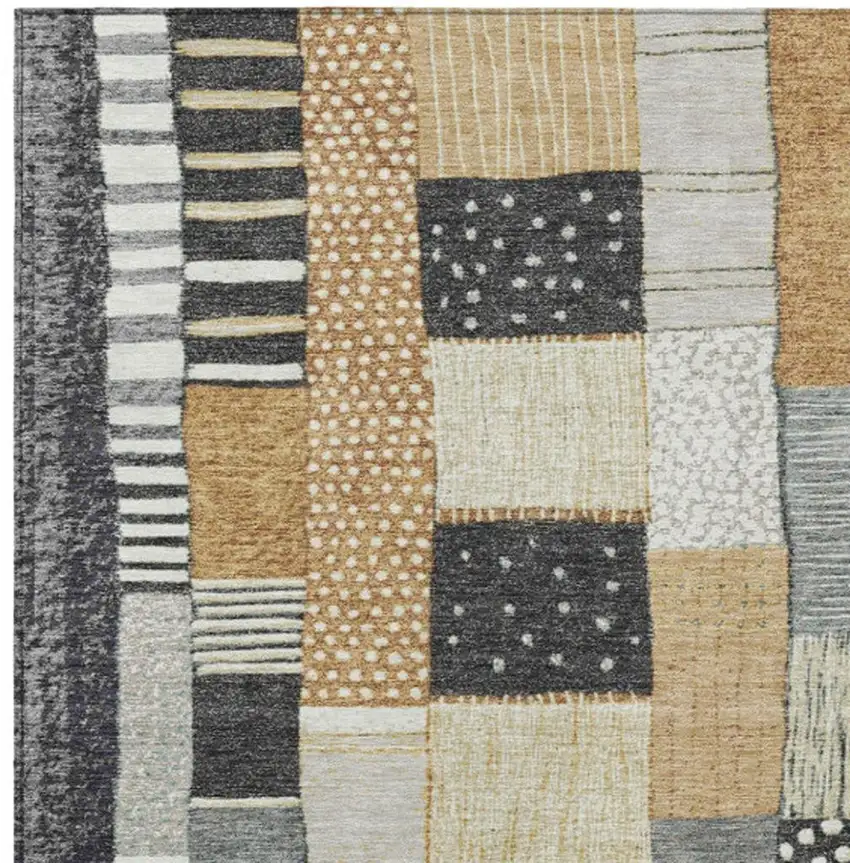 Black Gold And Ivory Geometric Washable Indoor Outdoor Area Rug Photo 3