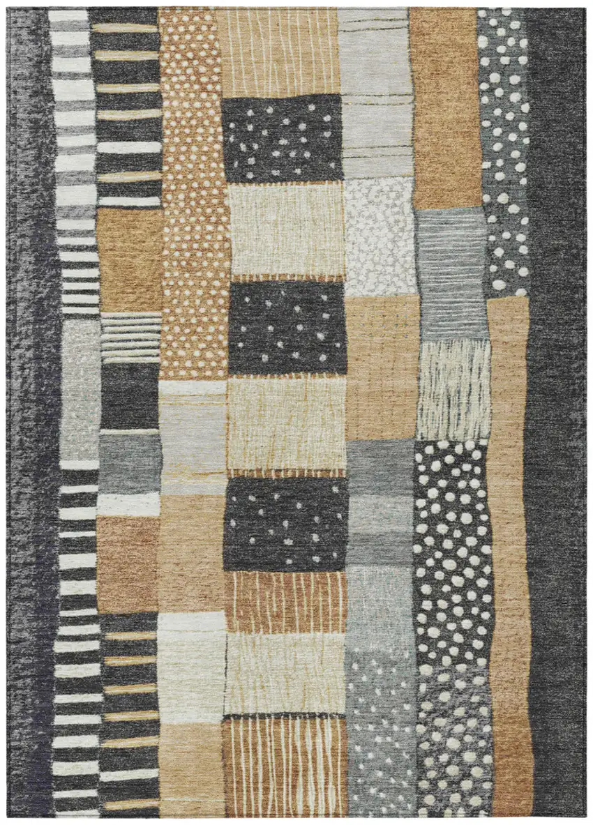 Black Gold And Ivory Geometric Washable Indoor Outdoor Area Rug Photo 1