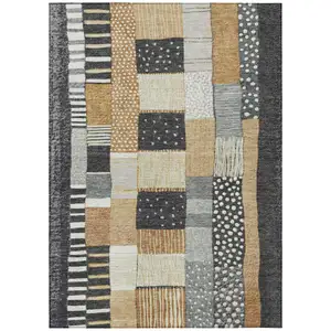 Photo of Black Gold And Ivory Geometric Washable Indoor Outdoor Area Rug