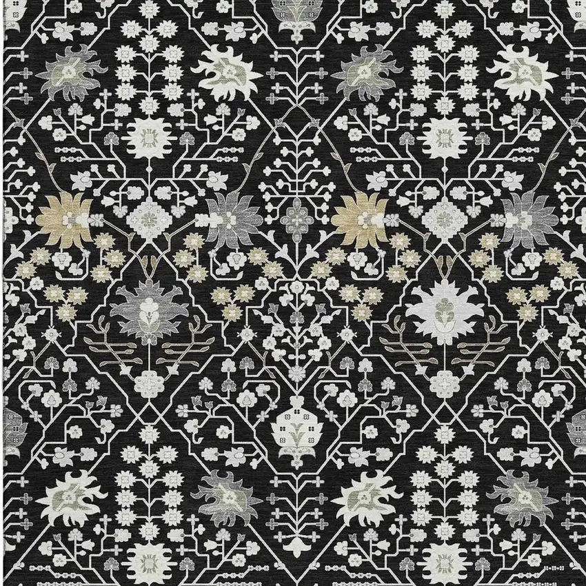 Black Gold And Ivory Oriental Washable Area Rug With UV Protection Photo 2