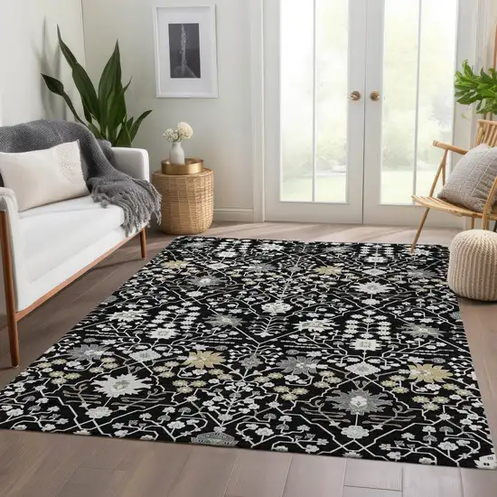 Black Gold And Ivory Oriental Washable Area Rug With UV Protection Photo 4