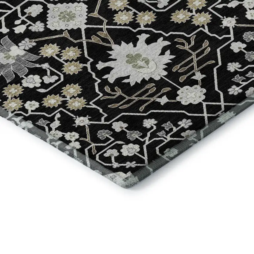 Black Gold And Ivory Oriental Washable Area Rug With UV Protection Photo 6