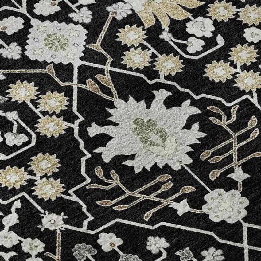 Black Gold And Ivory Oriental Washable Area Rug With UV Protection Photo 8