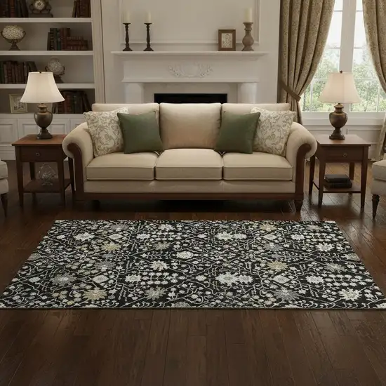 Black Gold And Ivory Oriental Washable Area Rug With UV Protection Photo 2