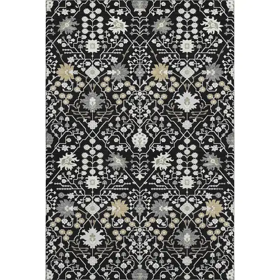 Black Gold And Ivory Oriental Washable Area Rug With UV Protection Photo 1