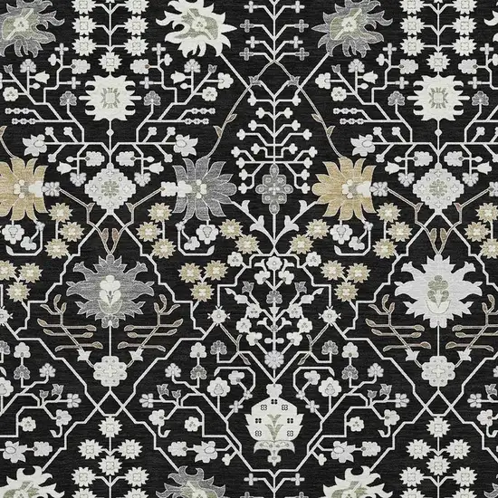 Black Gold And Ivory Oriental Washable Area Rug With UV Protection Photo 2