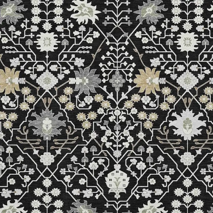 Black Gold And Ivory Oriental Washable Area Rug With UV Protection Photo 2