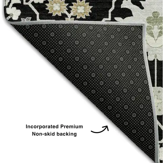 Black Gold And Ivory Oriental Washable Area Rug With UV Protection Photo 6