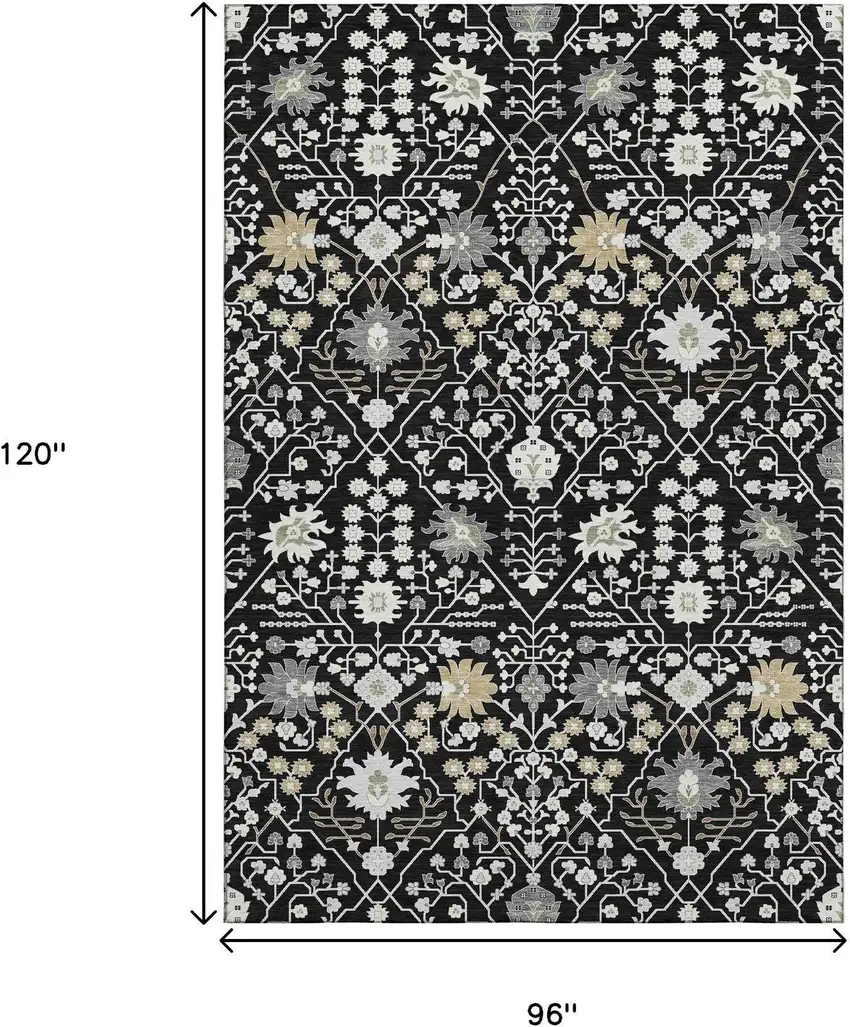Black Gold And Ivory Oriental Washable Area Rug With UV Protection Photo 8