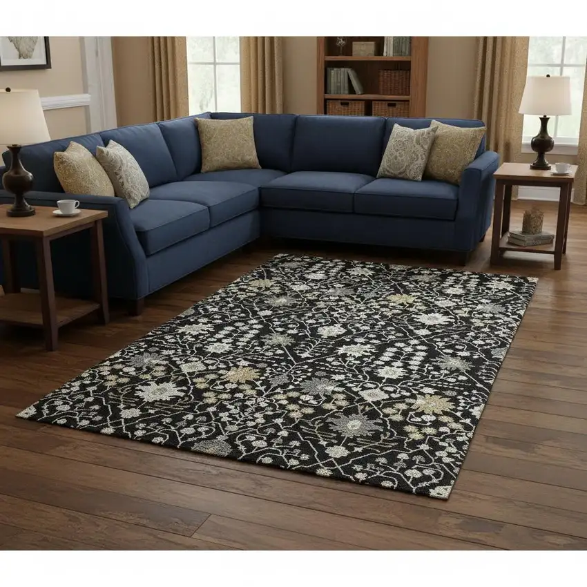 Black Gold And Ivory Oriental Washable Area Rug With UV Protection Photo 2