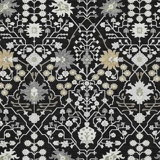 Black Gold And Ivory Oriental Washable Area Rug With UV Protection Photo 2