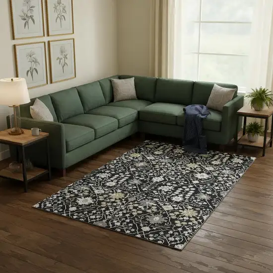 Black Gold And Ivory Oriental Washable Area Rug With UV Protection Photo 2