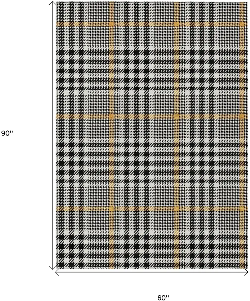 Black Gold And Ivory Plaid Washable Indoor Outdoor Area Rug Photo 8
