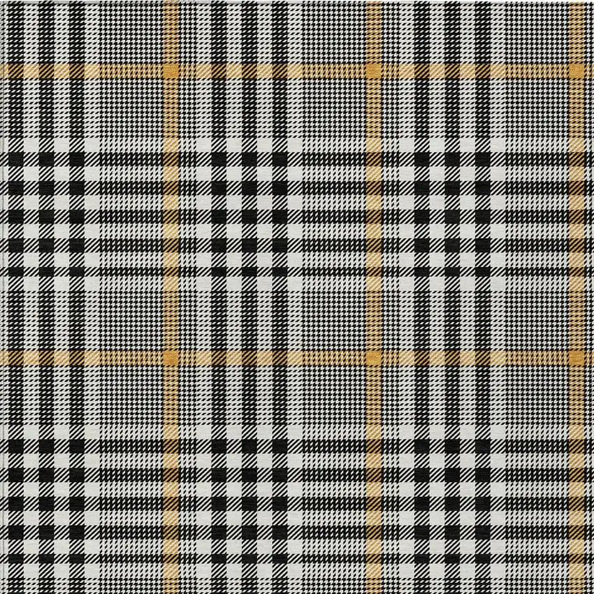 Black Gold And Ivory Plaid Washable Indoor Outdoor Area Rug Photo 6