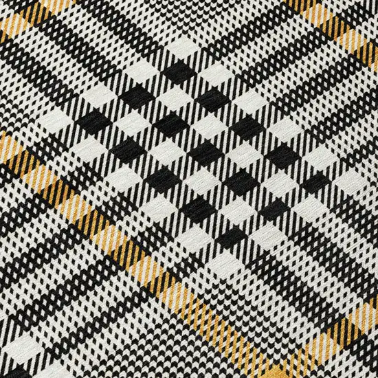 Black Gold And Ivory Plaid Washable Indoor Outdoor Area Rug Photo 5