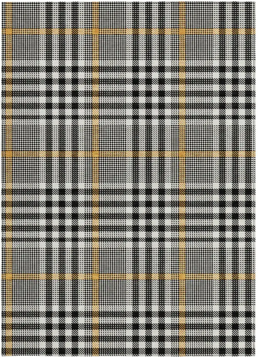 Black Gold And Ivory Plaid Washable Indoor Outdoor Area Rug Photo 7