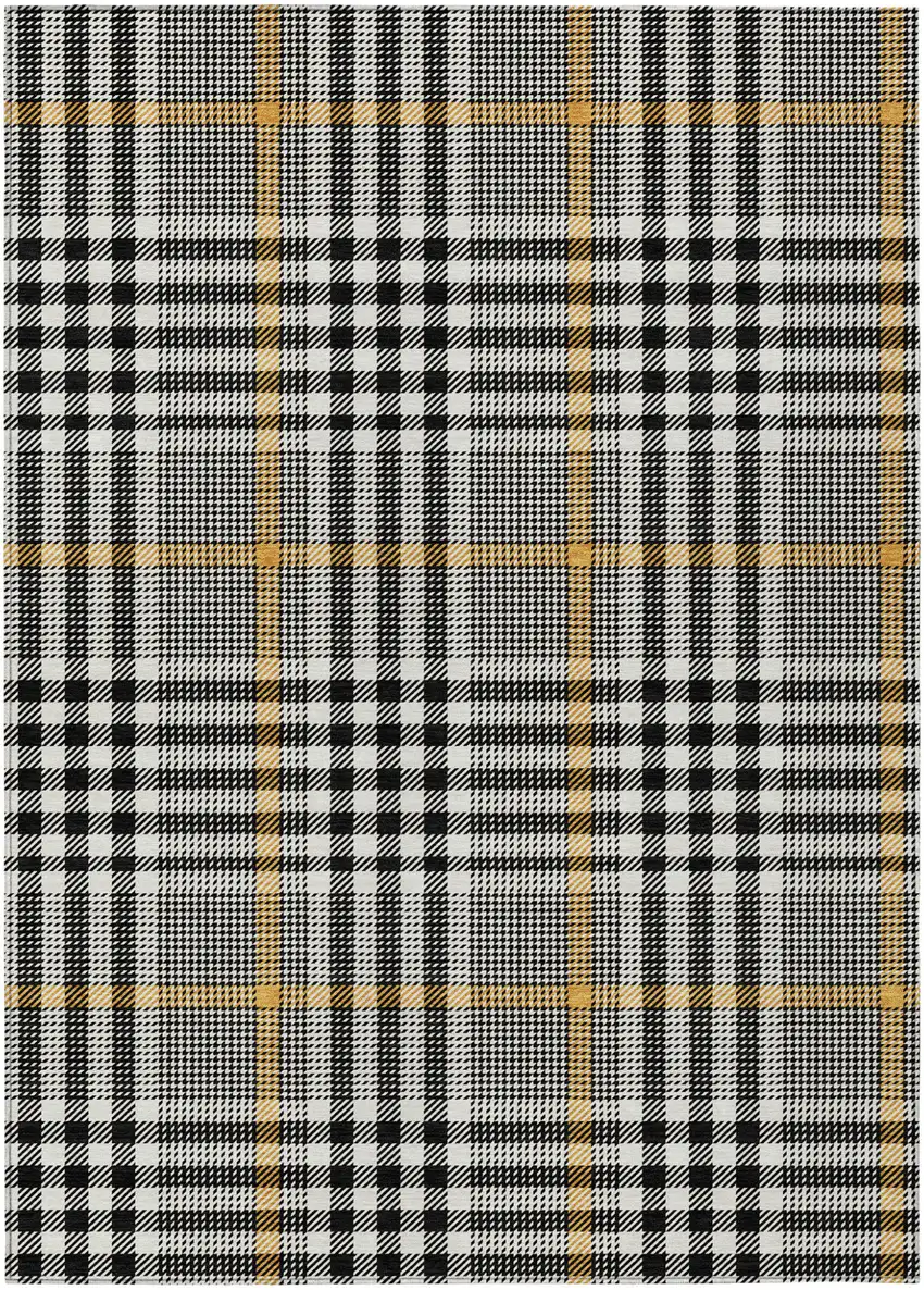 Black Gold And Ivory Plaid Washable Indoor Outdoor Area Rug Photo 2