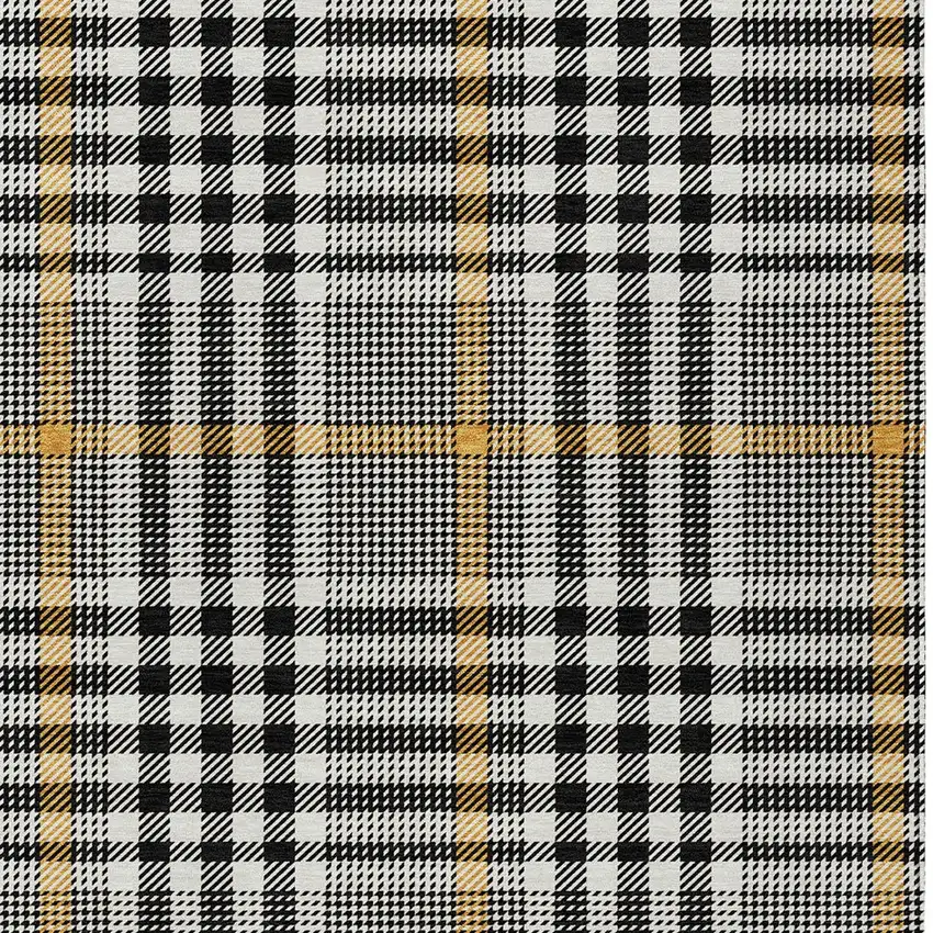 Black Gold And Ivory Plaid Washable Indoor Outdoor Area Rug Photo 6
