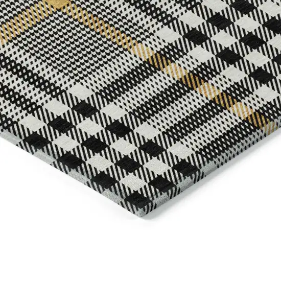 Black Gold And Ivory Plaid Washable Indoor Outdoor Area Rug Photo 4