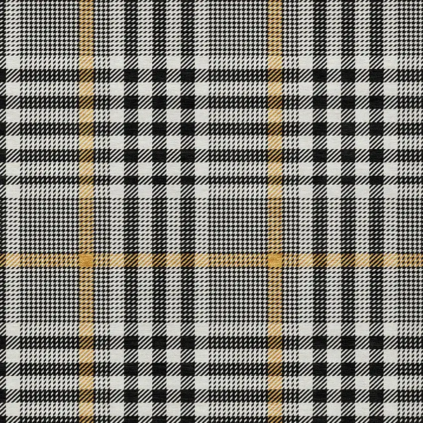Black Gold And Ivory Plaid Washable Indoor Outdoor Area Rug Photo 6