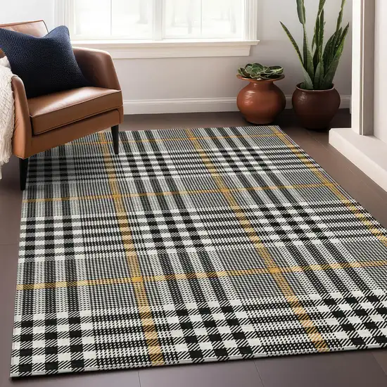 Black Gold And Ivory Plaid Washable Indoor Outdoor Area Rug Photo 9
