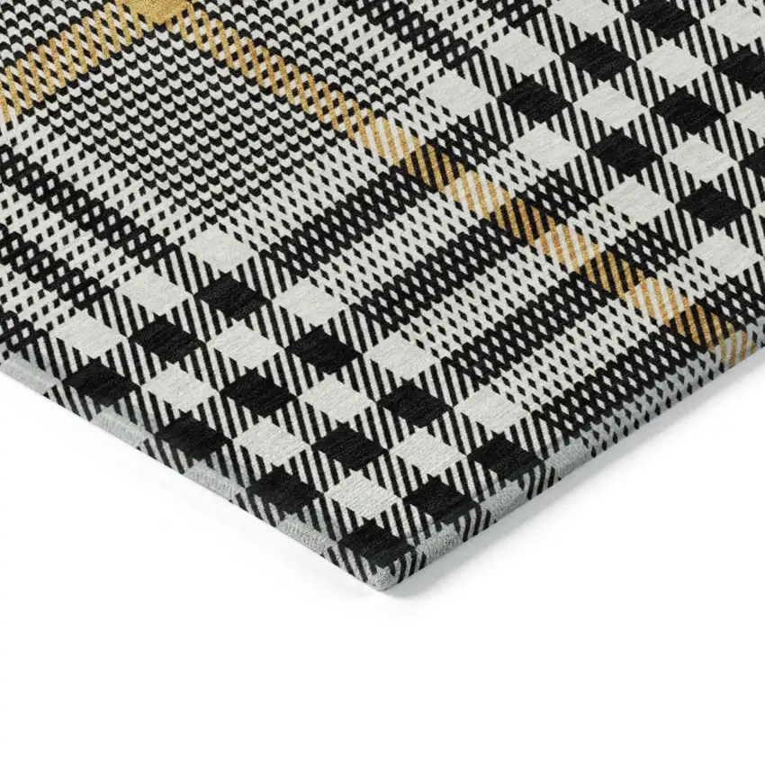 Black Gold And Ivory Plaid Washable Indoor Outdoor Area Rug Photo 4