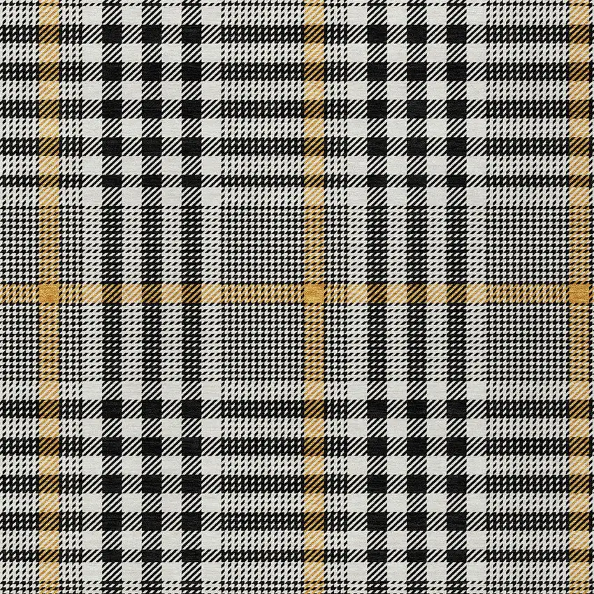 Black Gold And Ivory Plaid Washable Indoor Outdoor Area Rug Photo 6