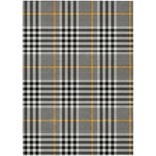 Black Gold And Ivory Plaid Washable Indoor Outdoor Area Rug Photo 2