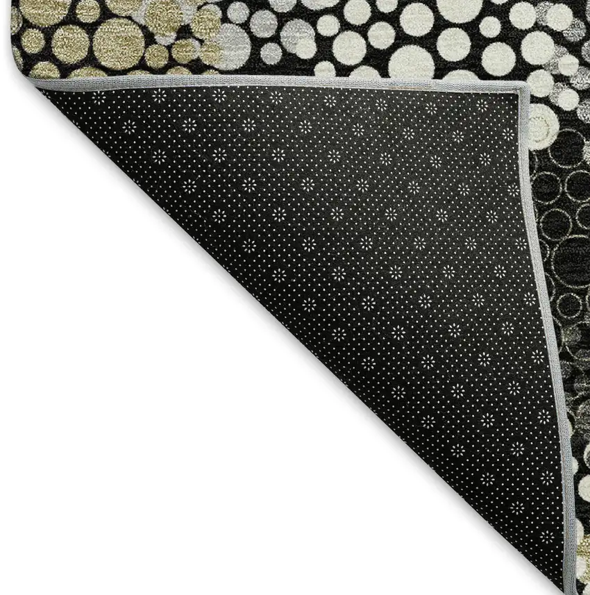 Black Gold And Ivory Polka Dot Washable Area Rug With UV Protection Photo 8