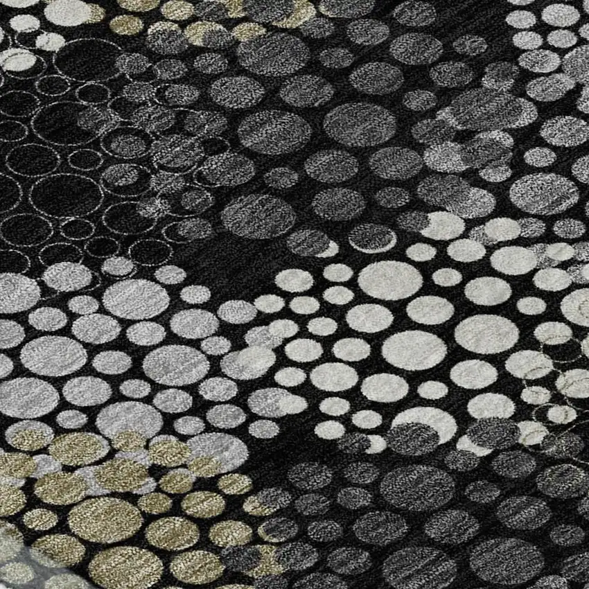 Black Gold And Ivory Polka Dot Washable Area Rug With UV Protection Photo 3