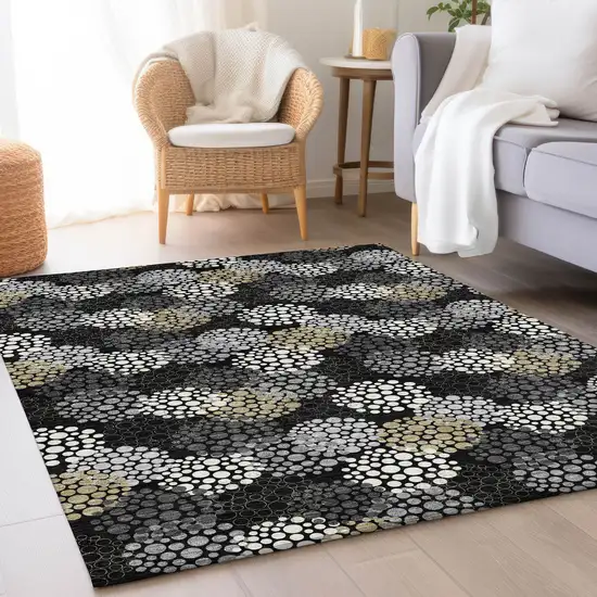 Black Gold And Ivory Polka Dot Washable Area Rug With UV Protection Photo 5