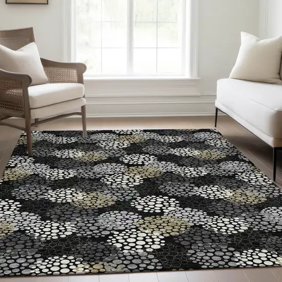 Black Gold And Ivory Polka Dot Washable Area Rug With UV Protection Photo 6
