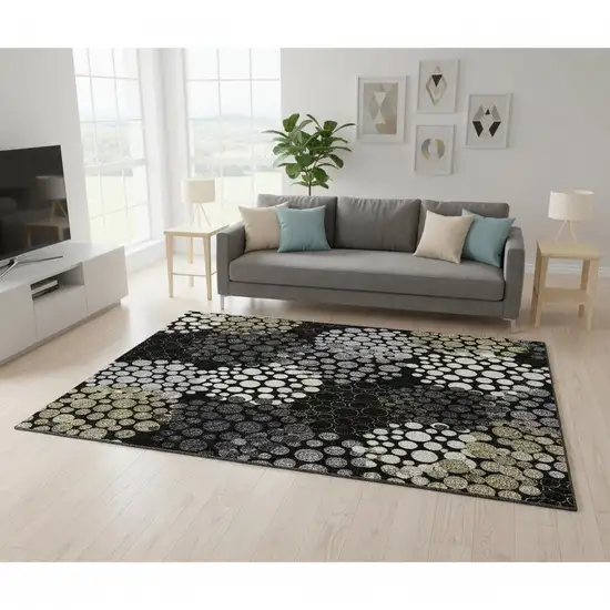 Black Gold And Ivory Polka Dot Washable Area Rug With UV Protection Photo 2