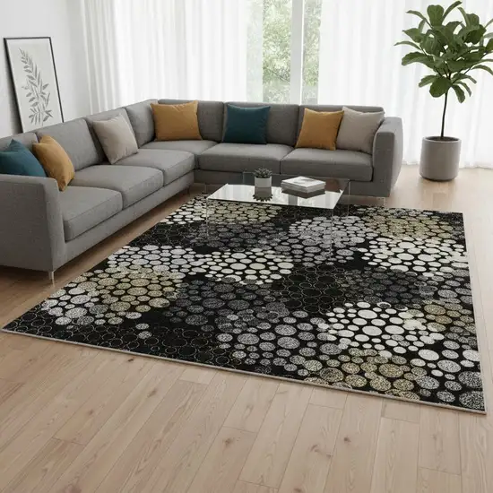 Black Gold And Ivory Polka Dot Washable Area Rug With UV Protection Photo 2