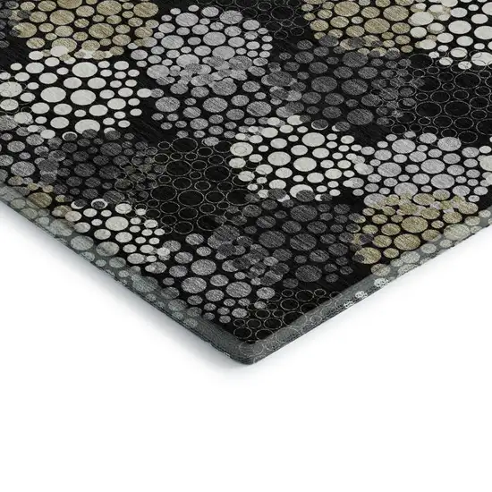 Black Gold And Ivory Polka Dot Washable Area Rug With UV Protection Photo 4
