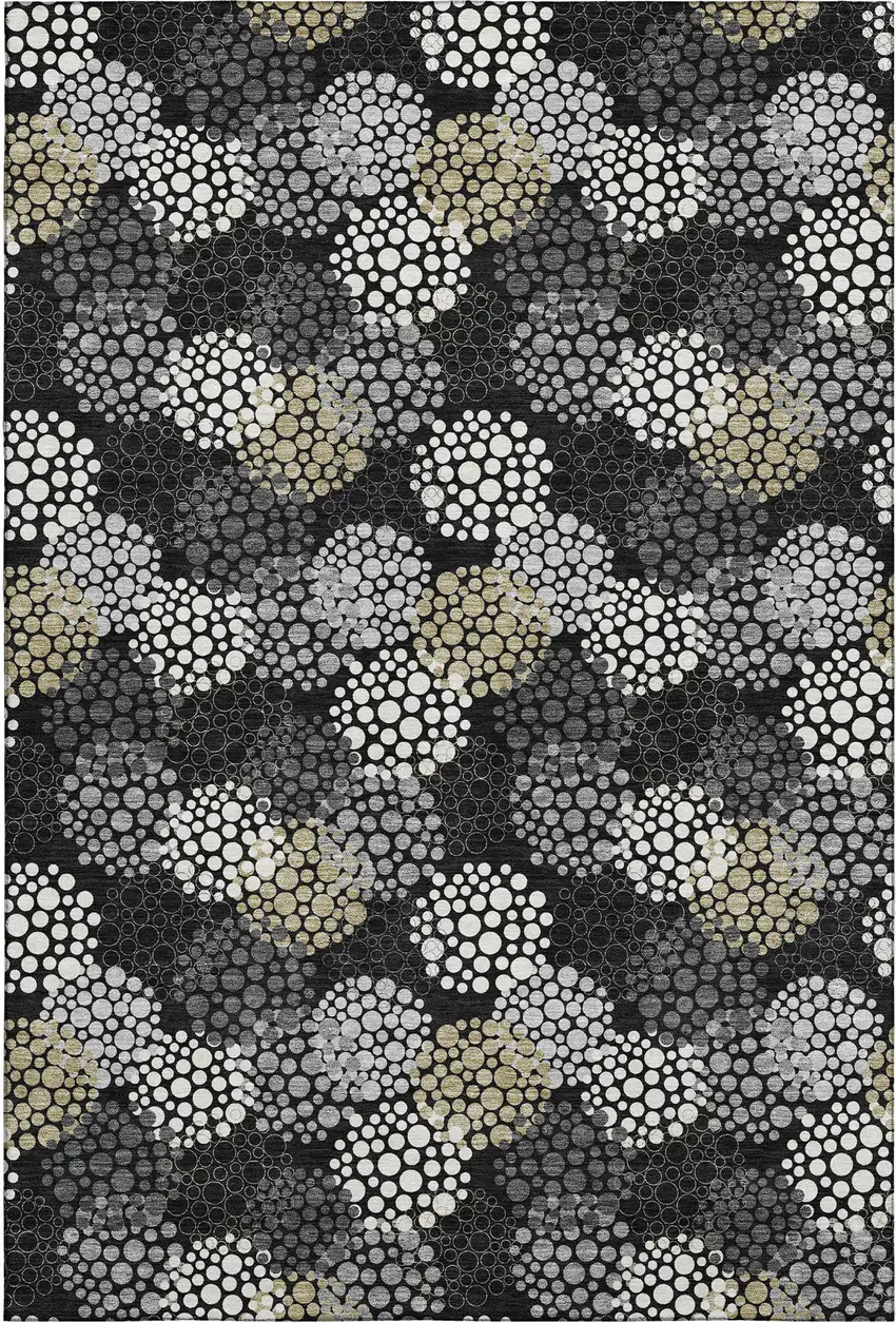 Black Gold And Ivory Polka Dot Washable Area Rug With UV Protection Photo 7