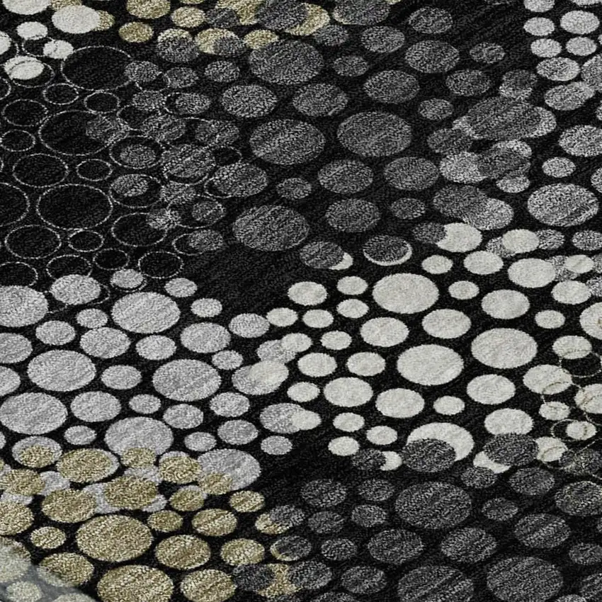 Black Gold And Ivory Polka Dot Washable Area Rug With UV Protection Photo 3