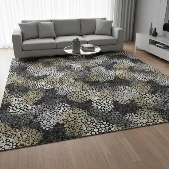 Black Gold And Ivory Polka Dot Washable Area Rug With UV Protection Photo 2