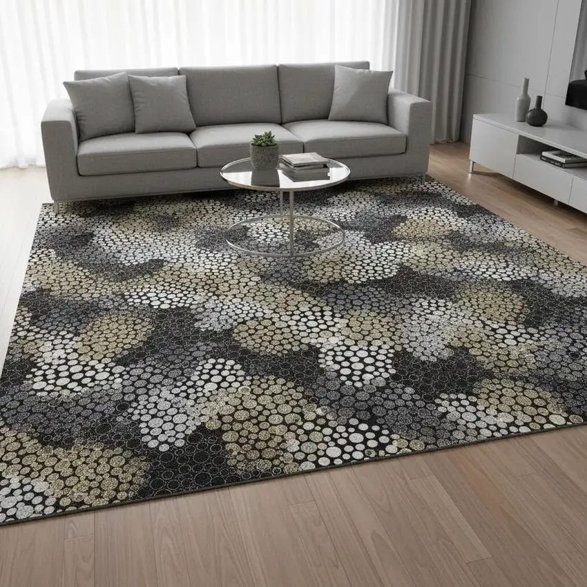 Black Gold And Ivory Polka Dot Washable Area Rug With UV Protection Photo 2