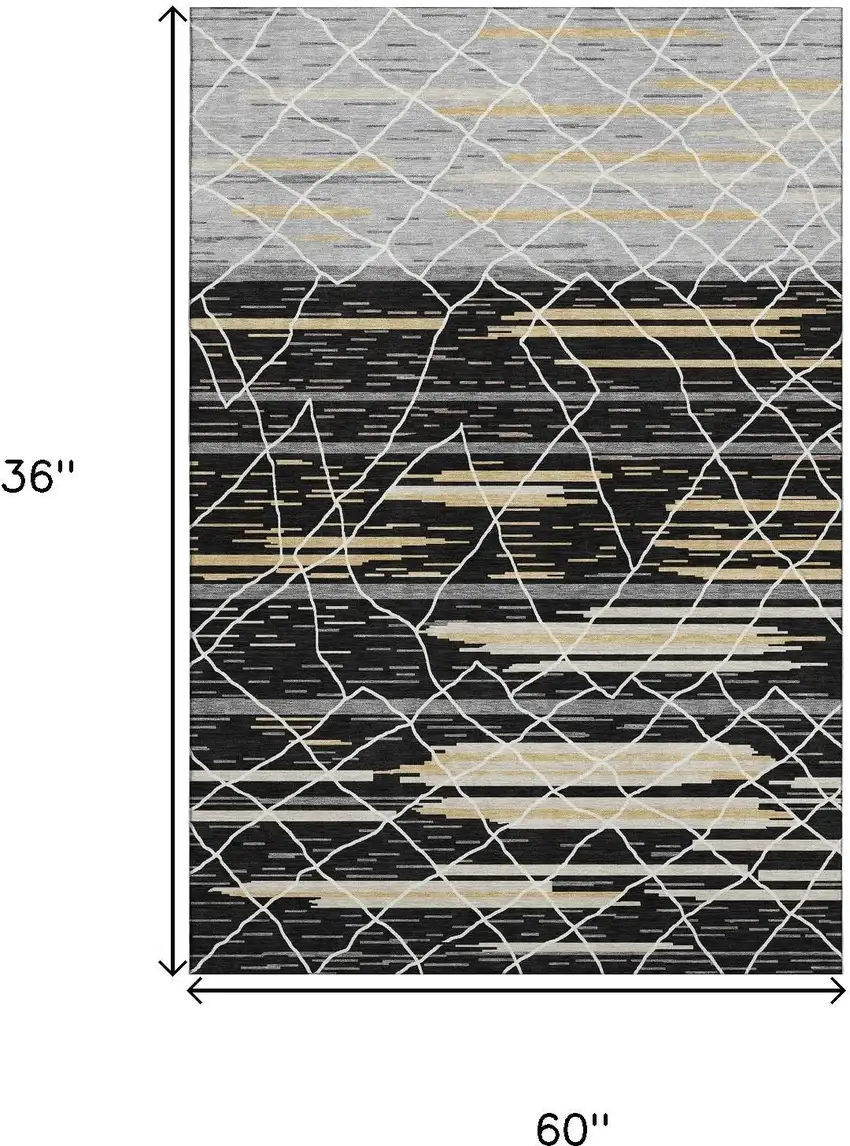 Black Gold And Ivory Striped Washable Area Rug With UV Protection Photo 9