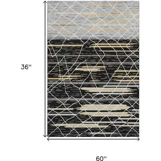 Black Gold And Ivory Striped Washable Area Rug With UV Protection Photo 9