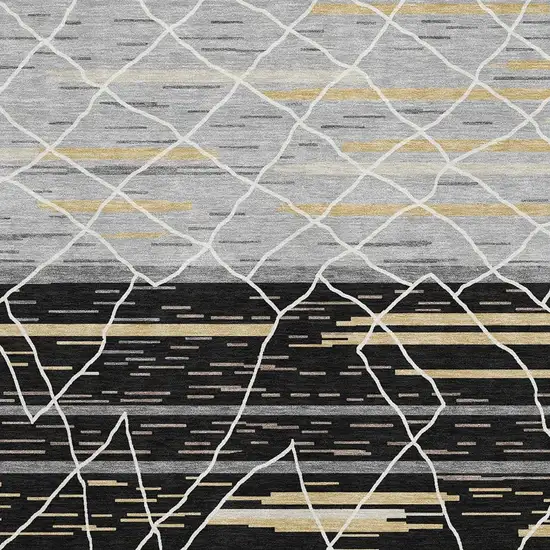 Black Gold And Ivory Striped Washable Area Rug With UV Protection Photo 3