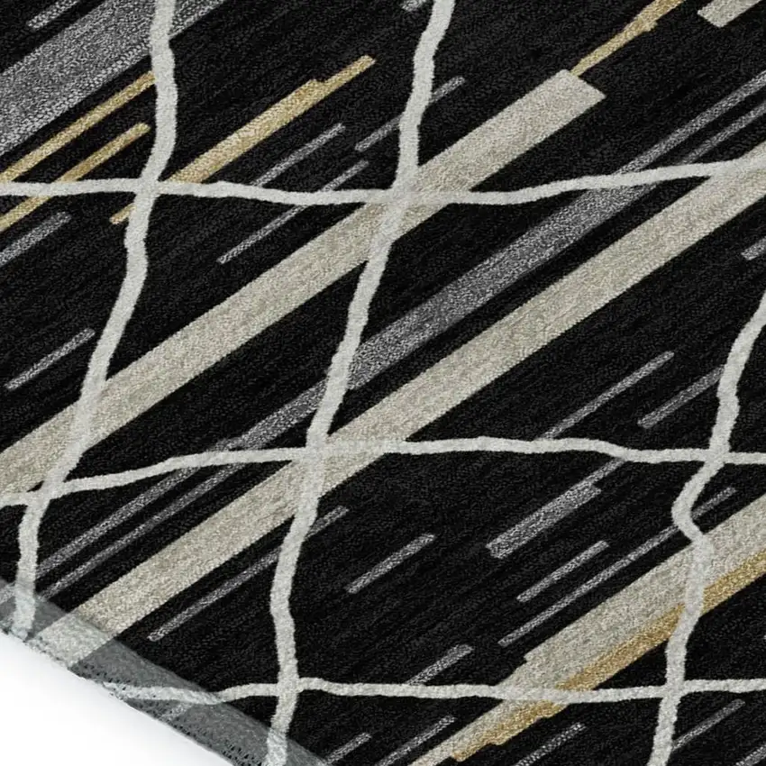 Black Gold And Ivory Striped Washable Area Rug With UV Protection Photo 2