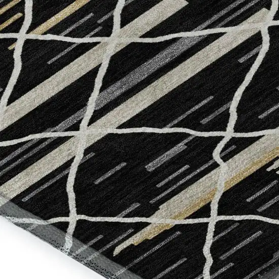 Black Gold And Ivory Striped Washable Area Rug With UV Protection Photo 2