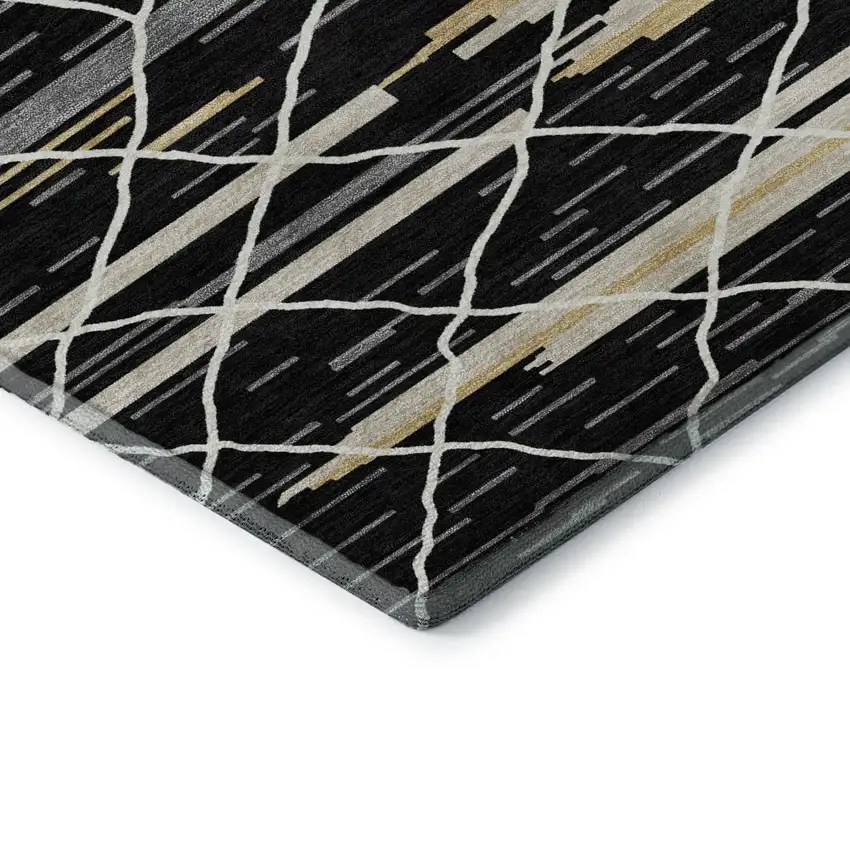 Black Gold And Ivory Striped Washable Area Rug With UV Protection Photo 1
